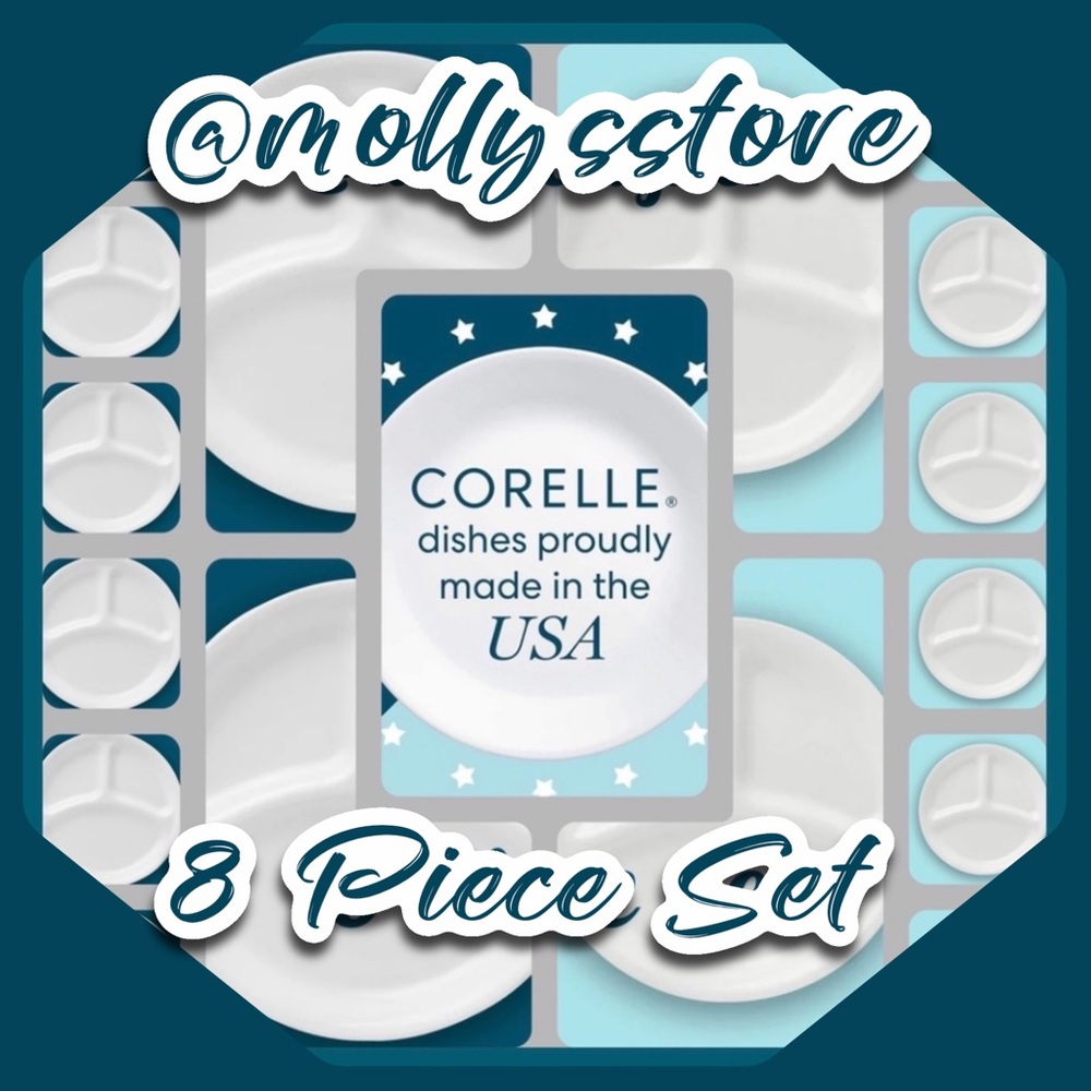 🌸 Brand New Corelle White Divided Plates,  SET OF 8, 4 Dinner and 4 Lunch
